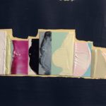 Edges I, oil, acrylic, emulsion, collage, 5.5in x 8in, 2019