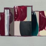 Edges III, oil, acrylic, emulsion, gloss, porcelain paint, collage, 5.5in x 8in, 2019