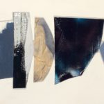 Edges LXVI, acrylic, emulsion, porcelain paint, dye, collage, 5.5in x 8in, 2019