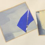 Edges XCIX, acrylic, emulsion, dye, 24 carat gold leaf, collage, 5.5in x 8in, 2019