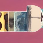 Edges XIII, acrylic, emulsion, dye, porcelain paint, collage, 5.5in x 8in, 2019