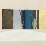 Edges XVIII, oil, acrylic, emulsion, dye, collage, 5.5in x 8in, 2019