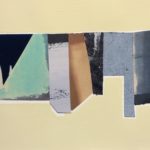 Edges XXIII, emulsion, enamel, dye, gesso, fabric, collage, 5.5in x 8in, 2019